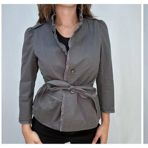 LOFT Gray Modern Utility Shacket Jacket Blazer Raw Hem Pleats Size 4